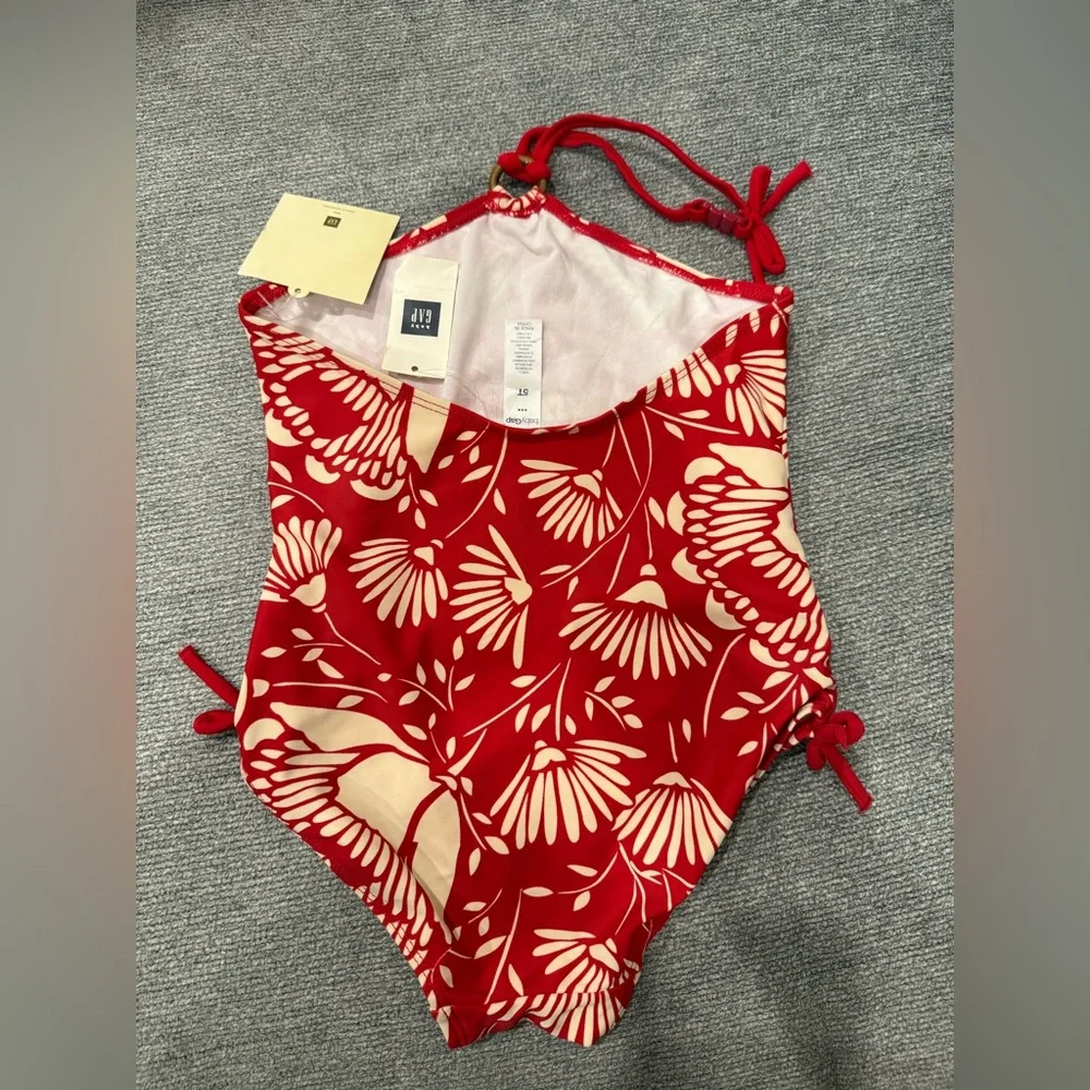 GAP Red and Cream Floral Halter One-Piece Swimsuit - Kids